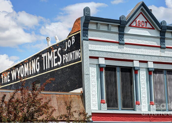 Wyoming Greeting Card featuring the photograph Wyoming Times Historic Newspaper Ghost Sign by Gary Whitton