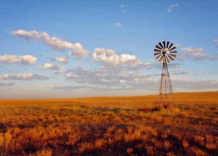 Wyoming Greeting Card featuring the photograph Windmill at Sunset by Amanda Smith