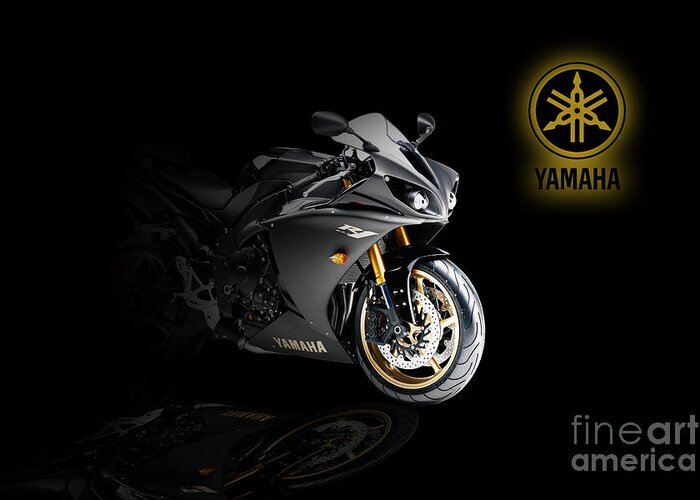 Yamaha Greeting Card featuring the digital art Yamaha R1 by Airpower Art