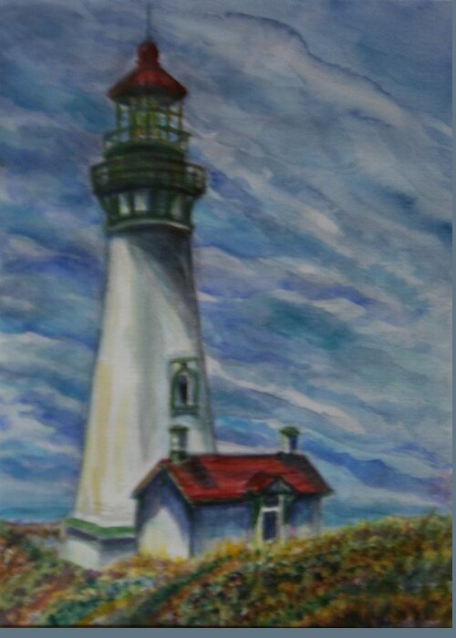 Quin Sweetman Greeting Card featuring the painting Yaquina Head Lighthouse Original Painting by Quin Sweetman