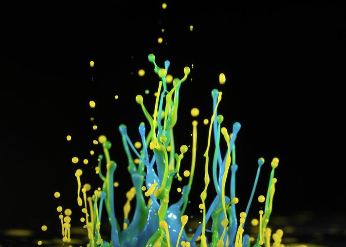 Artwork Greeting Card featuring the photograph Yellow And Blue Splashes by Wladimir Bulgar/science Photo Library