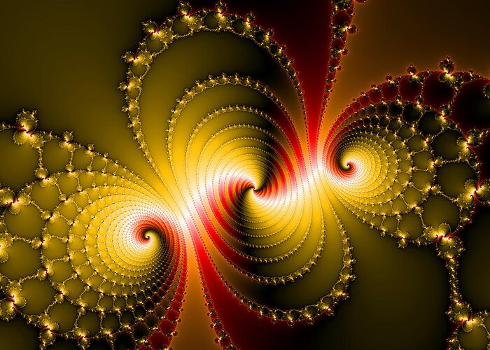 Fractal Greeting Card featuring the digital art Yellow and red metal fractal art by Matthias Hauser
