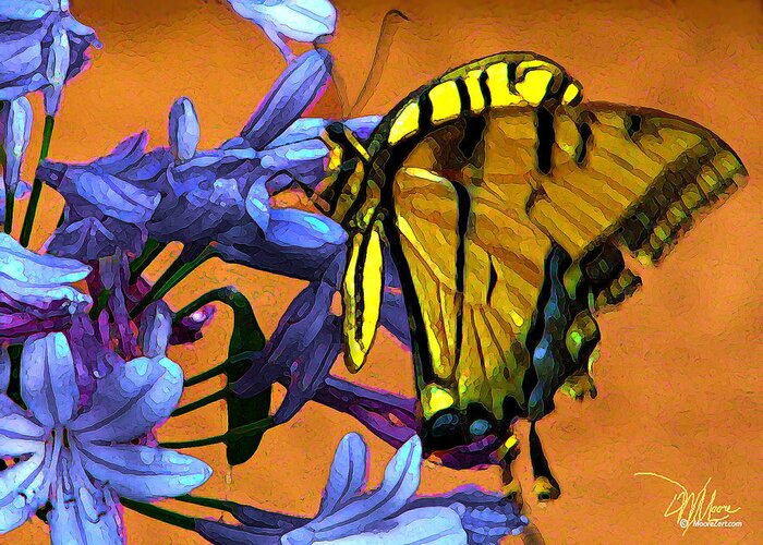 Douglas Moorezart Greeting Card featuring the painting Yellow Butterfly on Agapanthus by Douglas MooreZart