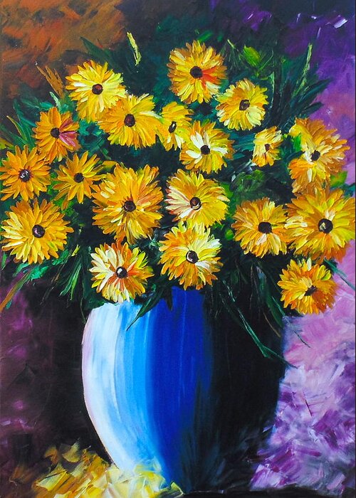 Palette Knife Paintings Greeting Card featuring the painting Yellow Daisies by Kevin Brown