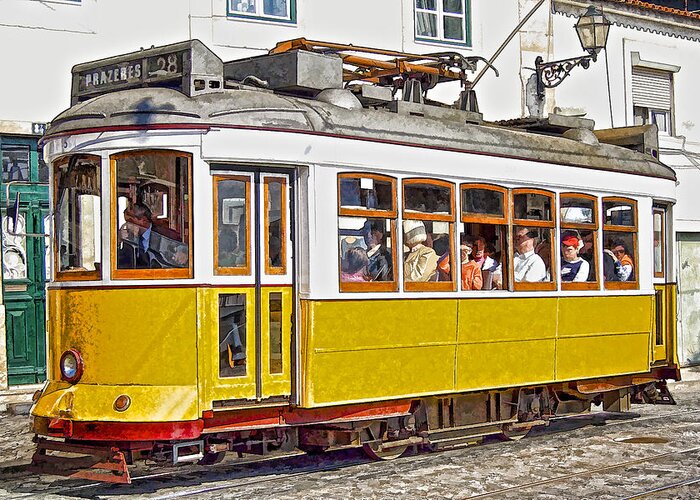 Lisbon Greeting Card featuring the photograph Yellow Electric Trolly of Lisbon by David Letts