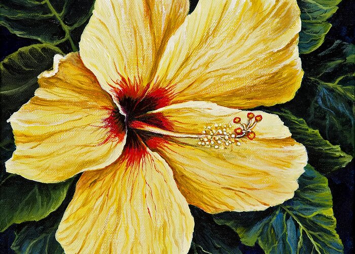 Flower Greeting Card featuring the painting Yellow Hibiscus by Darice Machel McGuire