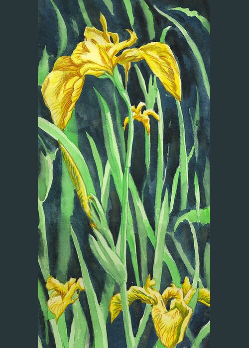 Yellow Greeting Card featuring the painting Yellow Iris by Richard De Wolfe