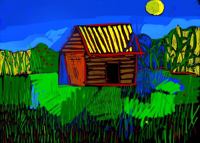 Barns Greeting Card featuring the digital art Yellow Moon by Joe Roache