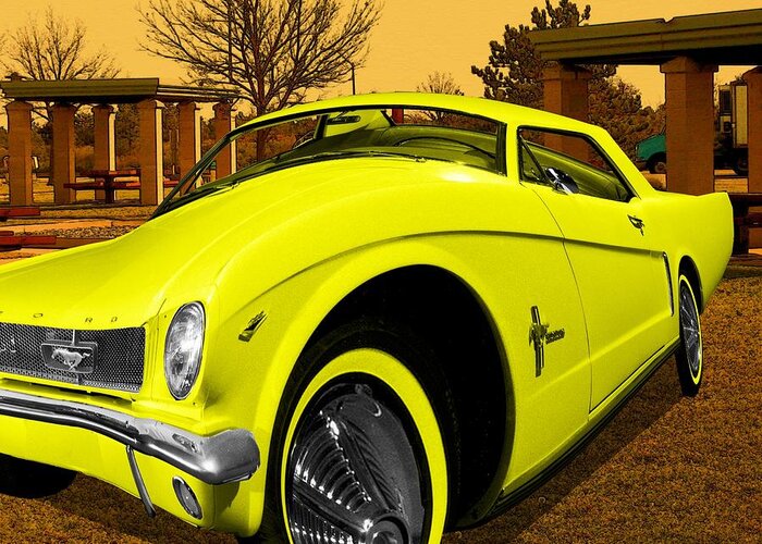 Ford Greeting Card featuring the digital art Yellow Mustang by Tristan Armstrong
