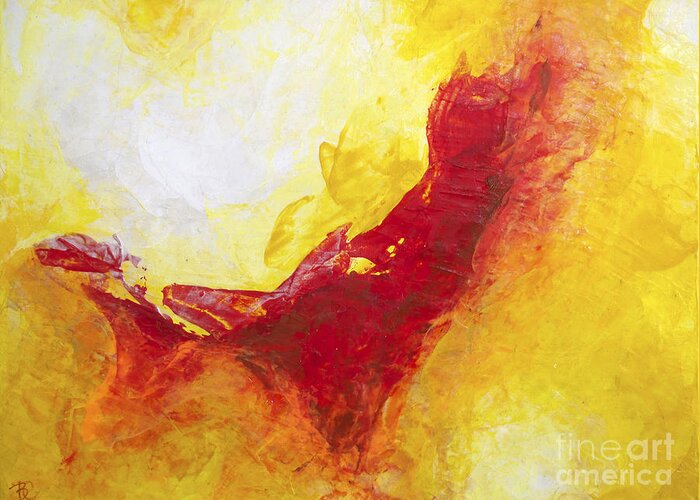 Yellow Red Abstract Painting Modern Abstract Greeting Card featuring the painting Sun Flares by Belinda Capol