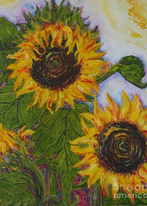 Sunflower Art Greeting Card featuring the painting Yellow Sunflowers by Paris Wyatt Llanso