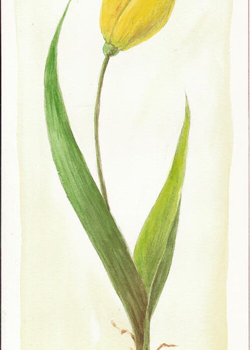 Yellow Greeting Card featuring the painting Yellow Tulip by Eric Suchman
