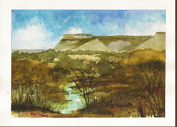  Greeting Card featuring the painting Yellowhouse Canyon by Tim Oliver
