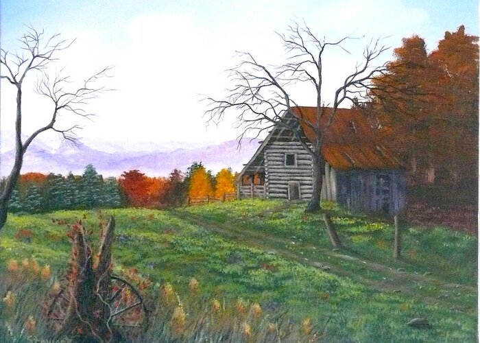 Barn Greeting Card featuring the painting Yesteryear Autumn by William Stewart