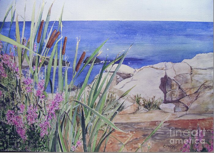 Seascape Greeting Card featuring the painting York Maine by Carol Flagg