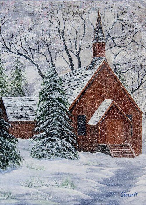 Church Greeting Card featuring the painting Yosemite Chapel by William Stewart