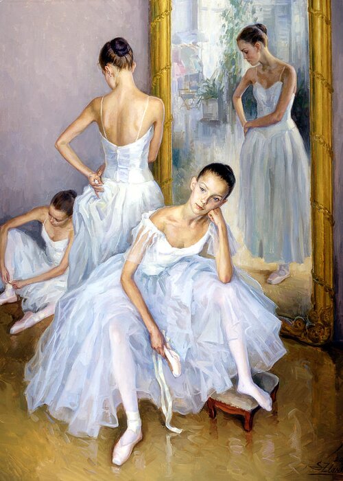Ballet Painting Greeting Card featuring the painting Young ballerinas by Serguei Zlenko