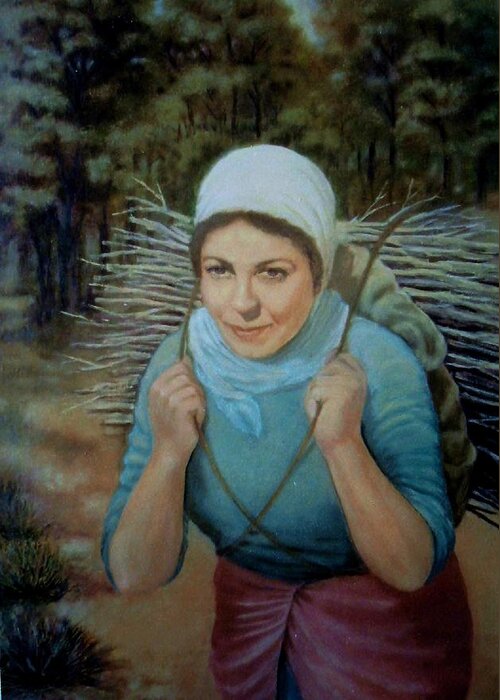 Figures Greeting Card featuring the painting Young Farmer by Laila Awad Jamaleldin
