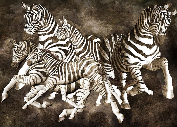 Fantasy Greeting Card featuring the digital art Zebras by Betsy Knapp