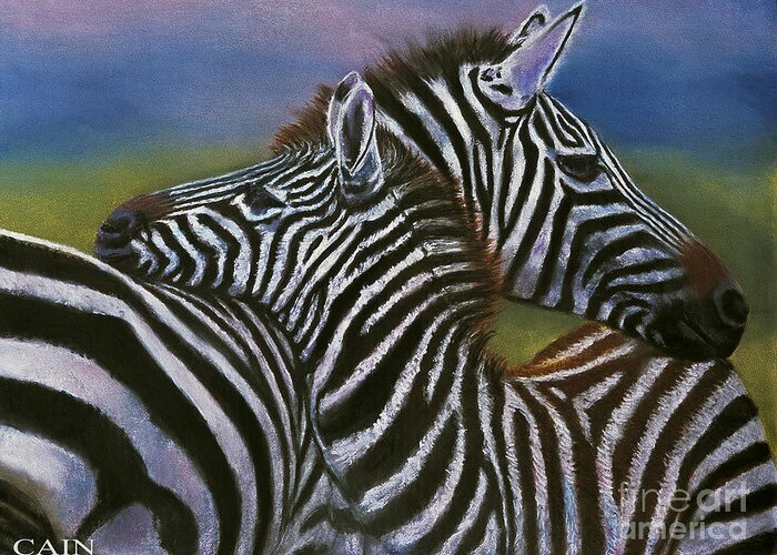 Zebras Greeting Card featuring the painting Zebras In Love Giclee Print by William Cain