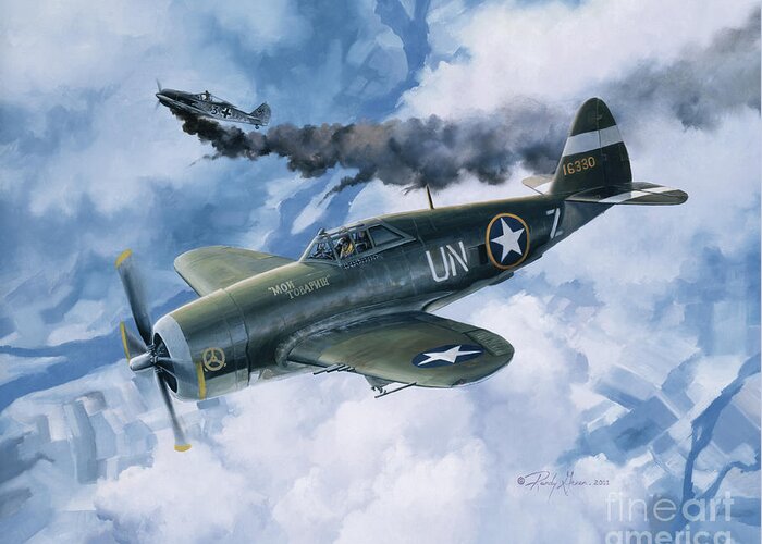 Aviation Art Greeting Card featuring the painting Zemke's Thunder by Randy Green