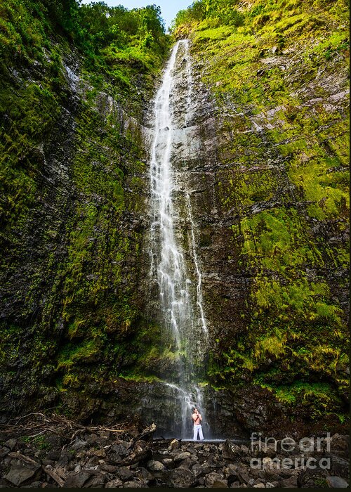 Waimoku Falls Greeting Card featuring the photograph Zen Falls by Jamie Pham