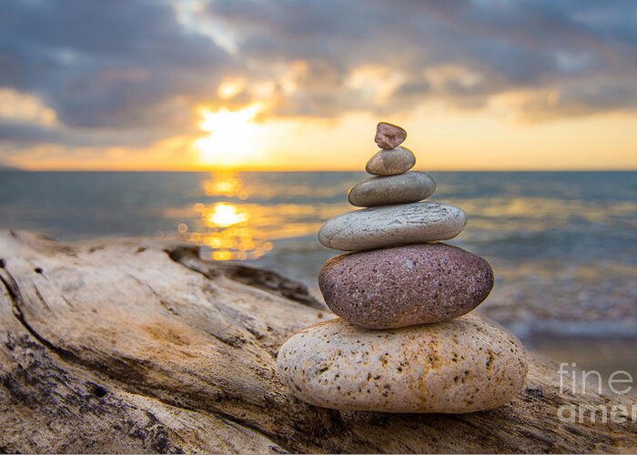 Zen Stone Greeting Card featuring the photograph Zen Stones by Aged Pixel