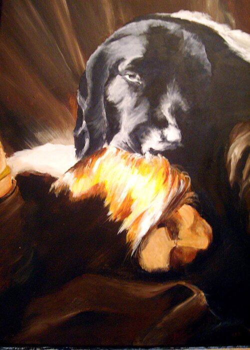 Newfoundland Dog Greeting Card featuring the painting Zia The guardian by Ellen Canfield