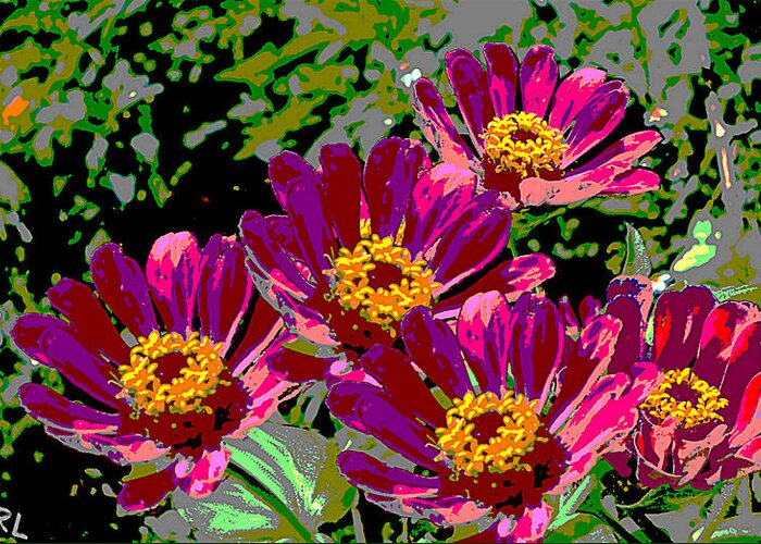 Flowers Greeting Card featuring the painting Zinnias II Florida Contemporayary Digital Art by G Linsenmayer