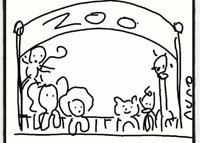 Cartoon Zoo Scene with Sketch Amusement Park Illustration Stock  Illustration  Illustration of africa background 198626183