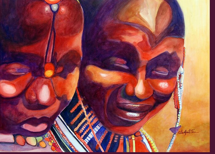  Greeting Card featuring the painting African Queens #1 by Glenford John