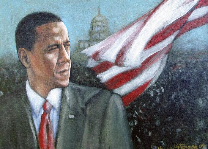 Barack Obama;president;presidential;whitehouse;etc Greeting Card featuring the painting Barack Obama by Howard Stroman