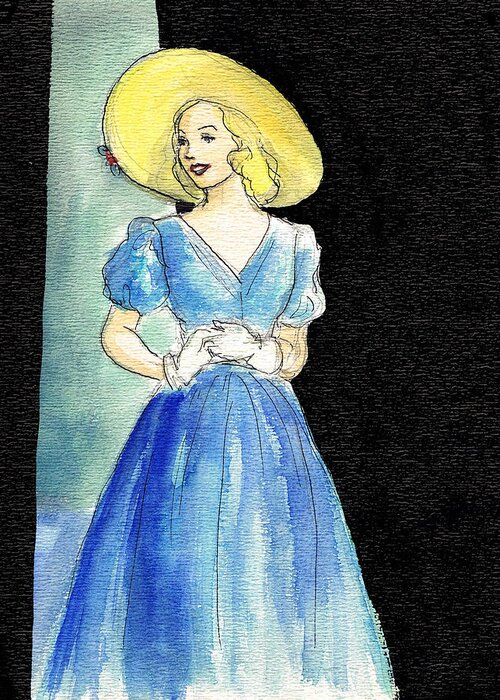 Nostalgia Greeting Card featuring the drawing Blue Gown #1 by Mel Thompson