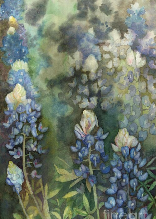 Bluebonnet Blue Flower Floral Texas Lone Star State Whimsical Greeting Card featuring the painting Bluebonnet Blessing by Karen Kennedy Chatham