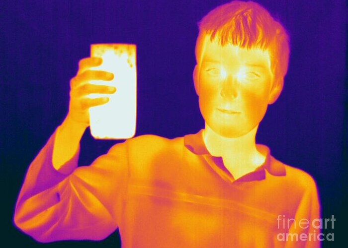 Thermogram Greeting Card featuring the photograph Boy With A Hot Glass Of Water #1 by Ted Kinsman