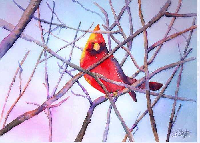 Bird Greeting Card featuring the painting Cardinal On A Branch #1 by Arline Wagner