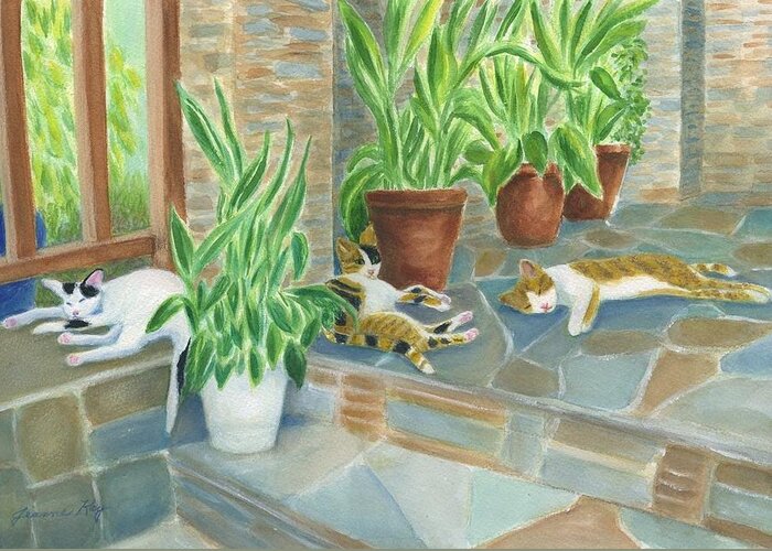 Cats Napping Greeting Card featuring the painting Cat Nap Time #1 by Jeanne Juhos