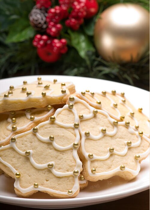 Glazed Greeting Card featuring the photograph Decorated cookies in festive setting #1 by U Schade