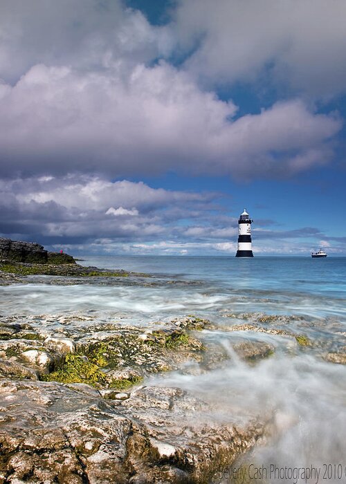 Penmon Point Greeting Card featuring the photograph Fishing by the lighthouse #1 by B Cash