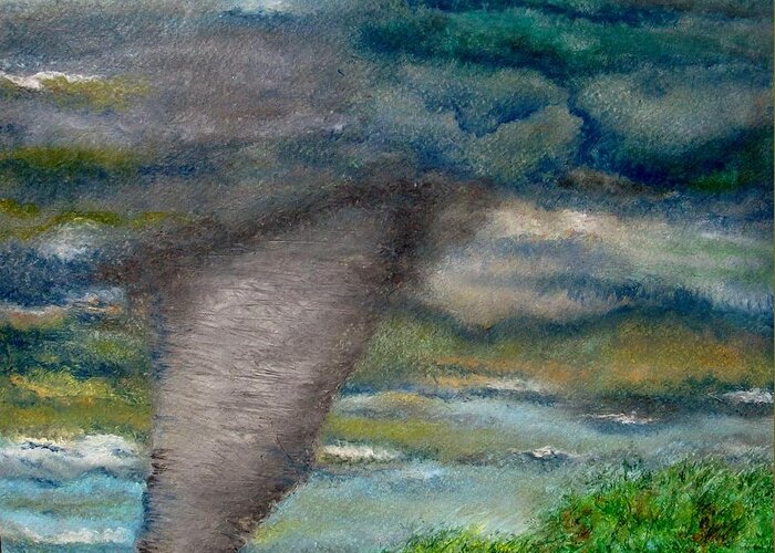 Tornados Greeting Card featuring the painting Green Skies of Tennessee #1 by Annamarie Sidella-Felts