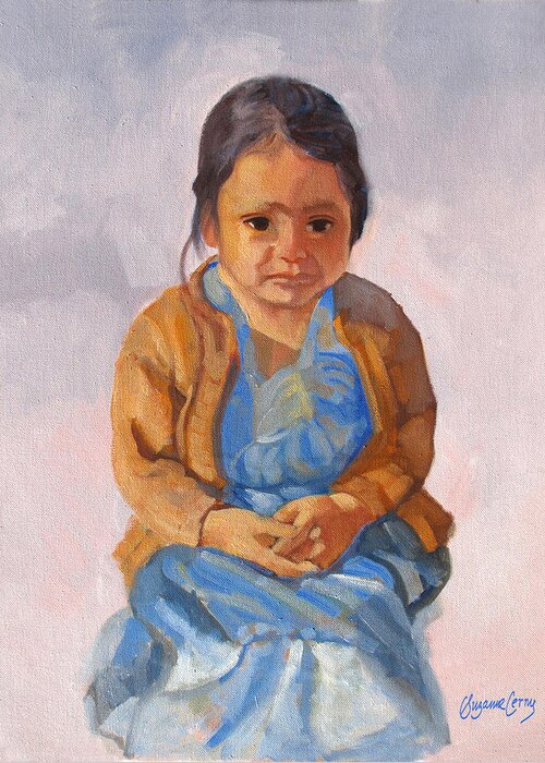 Childrens Greeting Card featuring the painting Guatemalan Girl in Blue Dress #1 by Suzanne Giuriati Cerny