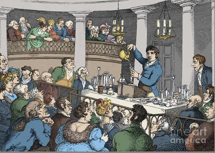 Etching Greeting Card featuring the photograph Humphrey Davy Lecturing 1809 #2 by Science Source