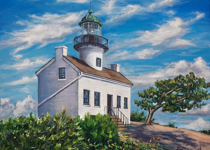 Point Loma Greeting Card featuring the painting Lighthouse #1 by Lisa Reinhardt