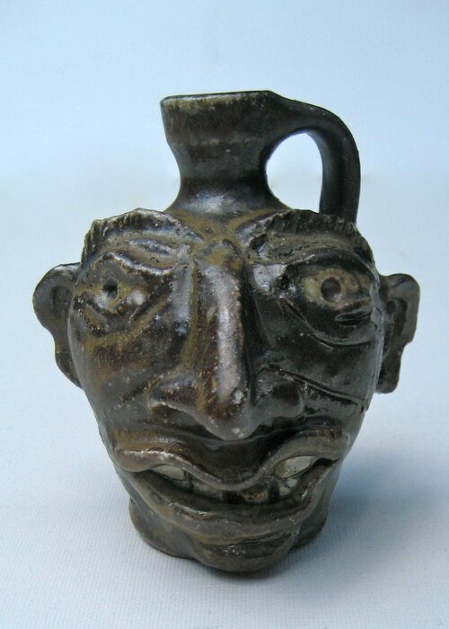 Wood Fired Stoneware Greeting Card featuring the ceramic art Miniature Face Jug #1 by Stephen Hawks