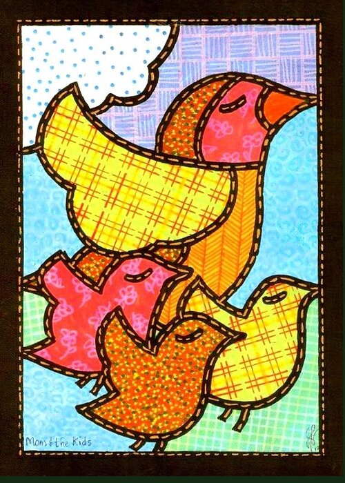 Bird Greeting Card featuring the painting Mom and the Kids by Jim Harris