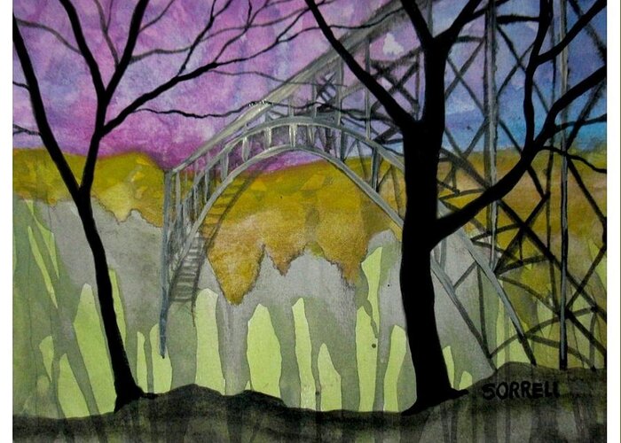 Abstract Bridge Greeting Card featuring the painting New River George Bridge by Amy Sorrell