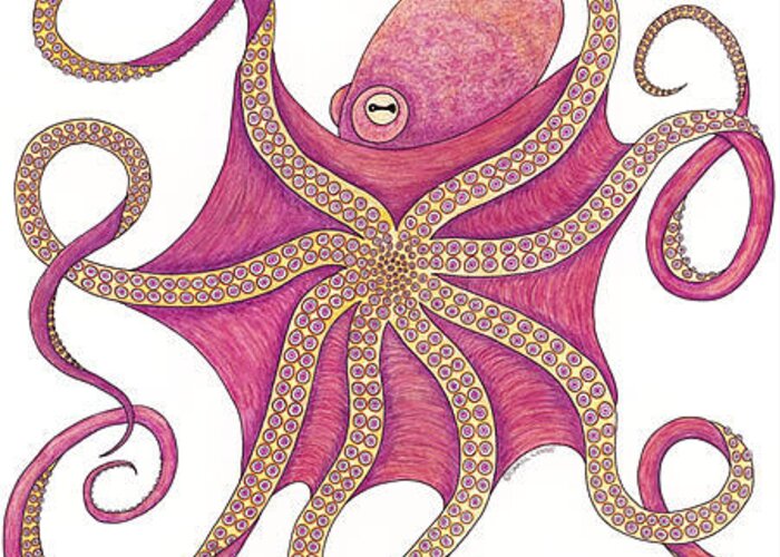 Octopus Greeting Card featuring the drawing Octopus #2 by Carol Lynne