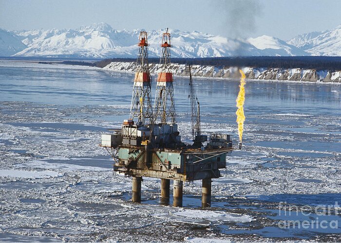 Industry Greeting Card featuring the photograph Offshore Oil Drilling Platform, Alaska #1 by Joe Rychetnik