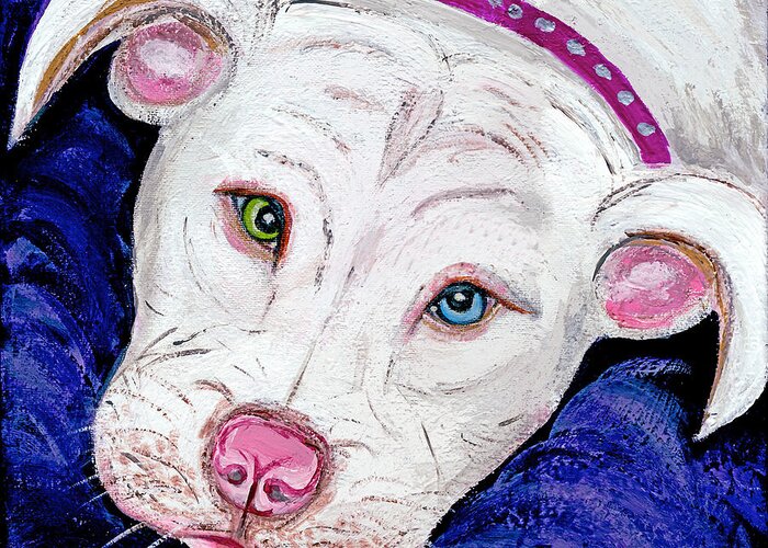 Pit Bull Greeting Card featuring the painting Pillow Talk #1 by Ania M Milo
