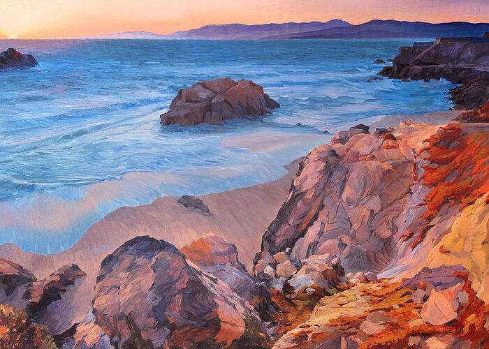 California Seascape Greeting Card featuring the painting Point Lobos at San Francisco #1 by Judith Barath